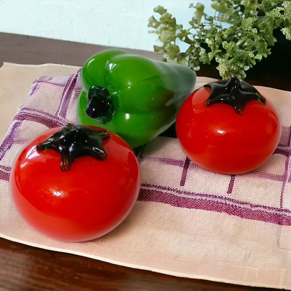 3 Art Glass Vegetable Figures Paperweight‎ Veggie Decor Red Green Handblown Vtg - Picture 14 of 15